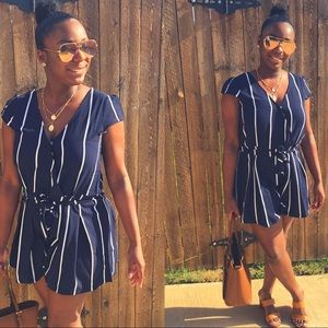 🎉 Vertical Striped Surplice Romper